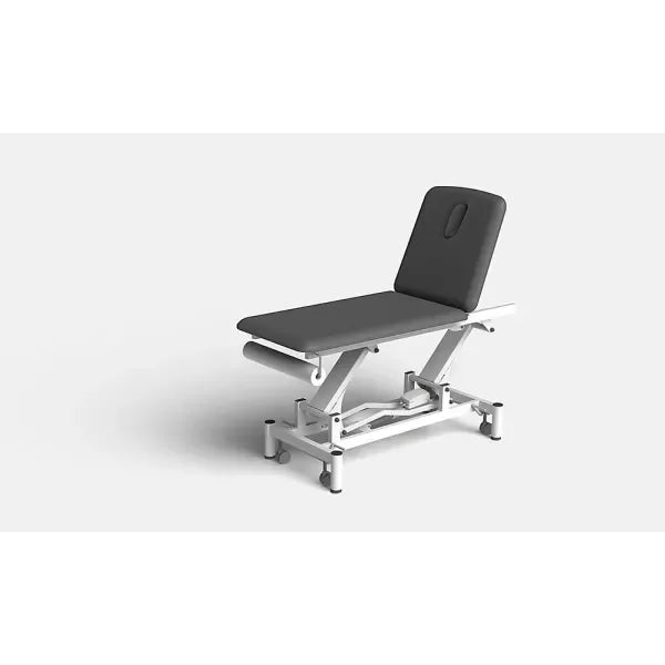 Electric therapy couch PRO 201 in gray for clinic with adjustable height 43.5-90.5 cm and backrest to 80°.