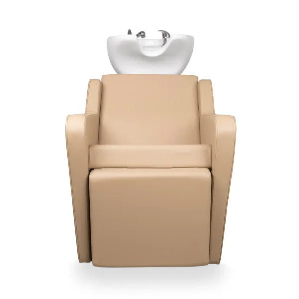 Friseur Waschbecken mit Elektrischer Fußstütze, Friseurwaschbecken Yannik in modernem Salon-Design für besten Komfort.