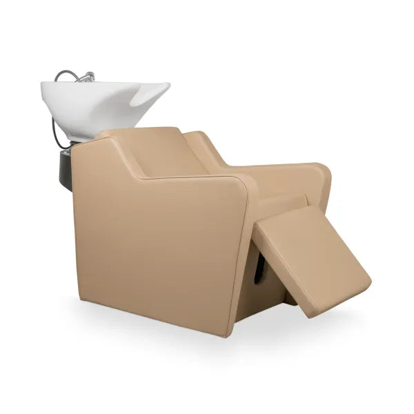 Friseur Waschbecken mit Elektrischer Fußstütze, Friseurwaschbecken Yannik in modernem Salon-Design für besten Komfort.