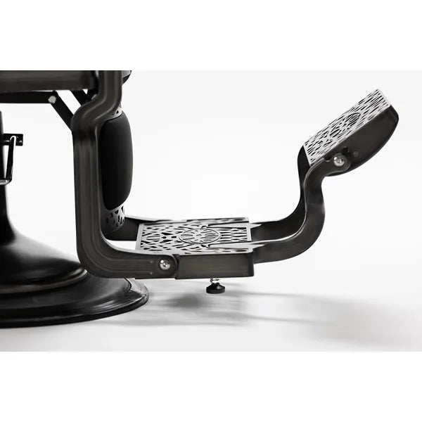 Eleganter Barber stuhl in Schwarz, Herren Friseurstuhl Flek, ideal für jeden Barbershop. Hohe Stabilität und Komfort.