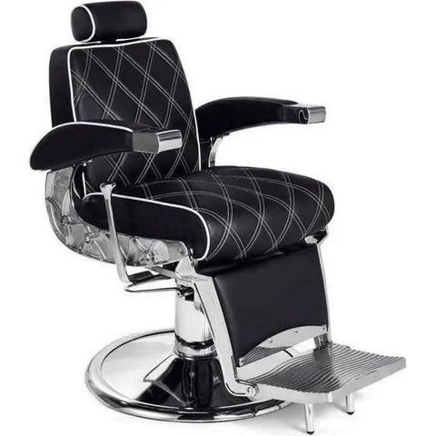 Barber stuhl in Silber und Schwarz, Herren Friseurstuhl Hugo, Luxuriöser Barbershop stuhl - Tiptop - Einrichtung