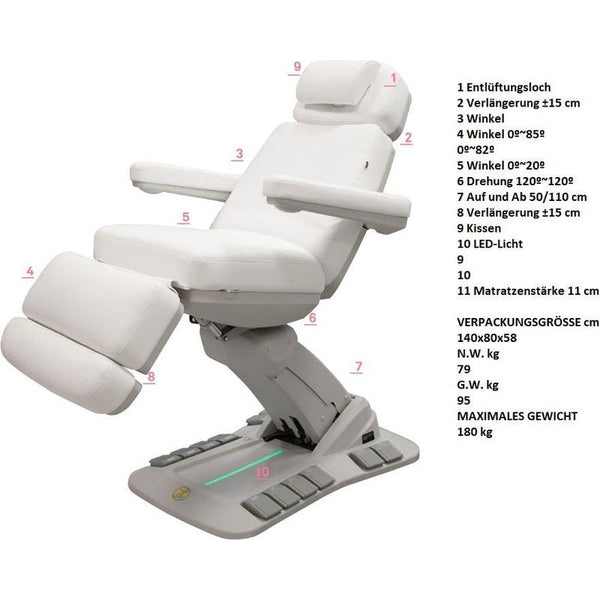 Beheizbare Drehbare Kosmetikliege elektrisch, Kosmetikstuhl elektrisch mit 4 Motoren Tella Neoin Weiß - Tiptop - Einrichtung
