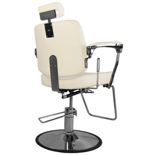 Barber stuhl Bjorn, Herren Friseurstuhl BH-3318 mit verstellbarem Fußstütze, Barbershop stuhl – creme Leder