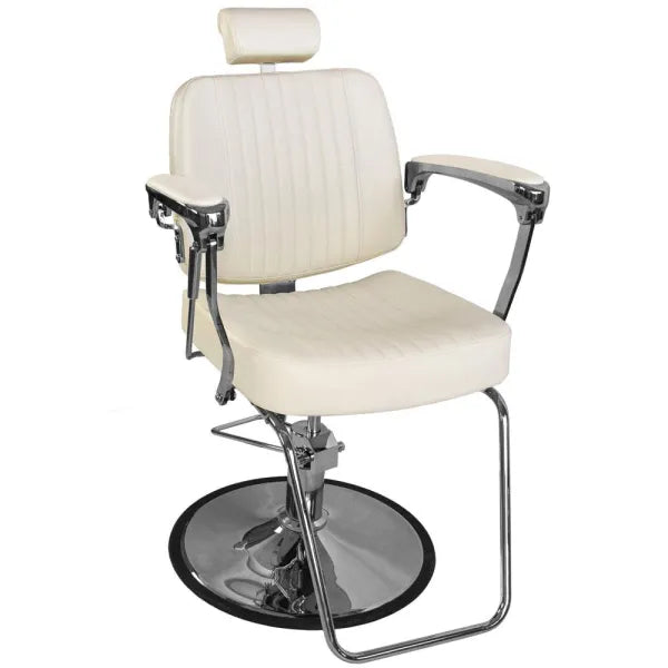 Barber stuhl Bjorn, Herren Friseurstuhl BH-3318 mit verstellbarem Fußstütze, Barbershop stuhl – Weißer Friseurstuhl