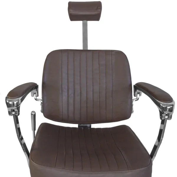 Barber stuhl Bjorn, Herren Friseurstuhl BH-3318 mit verstellbarem Fußstütze, Barbershop stuhl brauner Ledersessel Chrom