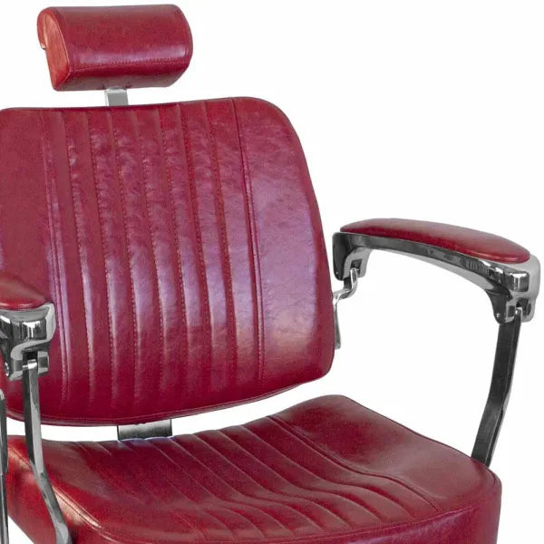Barber stuhl Bjorn, Herren Friseurstuhl BH-3318 mit verstellbarem Fußstütze, Barbershop stuhl – roter Ledersessel