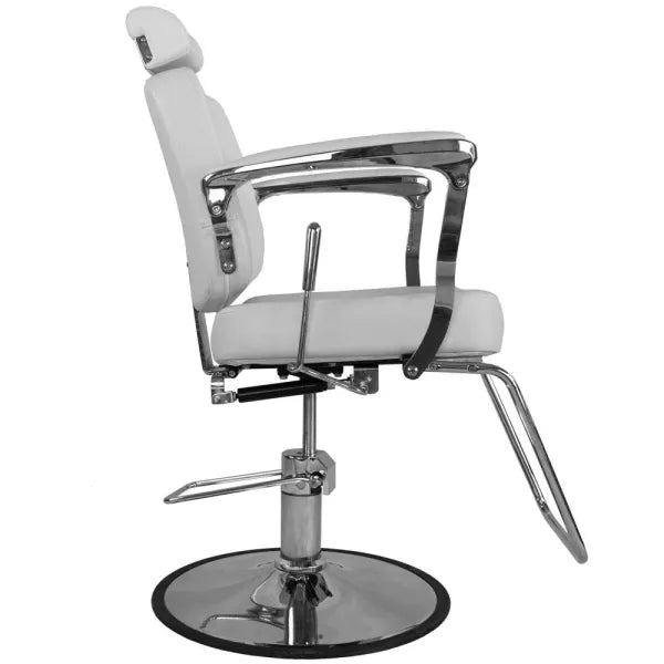 Barber stuhl Bjorn, Herren Friseurstuhl BH-3318 mit verstellbarem Fußstütze, Barbershop stuhl – weiße Polsterung