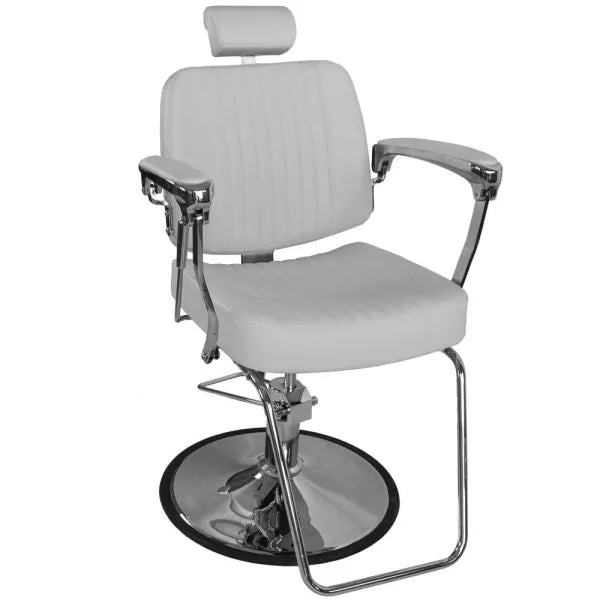 Barber stuhl Bjorn, Herren Friseurstuhl BH-3318 mit verstellbarem Fußstütze, Barbershop stuhl – weißes Leder, Chrome