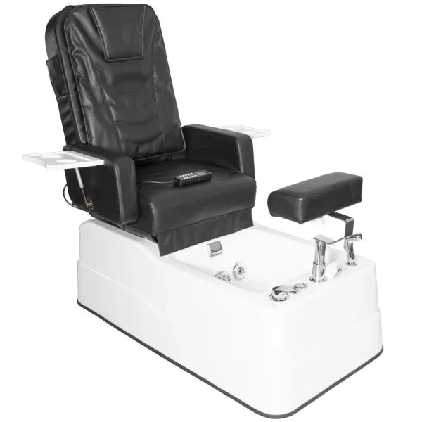 SPA Pediküre Sessel mit Massagefunktion BR-2312, schwarzer Bezug, weiße Badewanne, Armlehnen, Fußstütze, Fernbedienung.