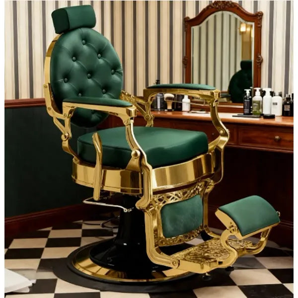 Barber stuhl in Gold - Grün, Herren Friseurstuhl Mae, Barbershop stuhl - Tiptop - Einrichtung