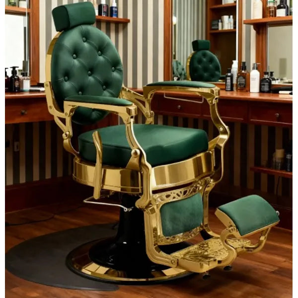 Barber stuhl in Gold - Grün, Herren Friseurstuhl Mae, Barbershop stuhl - Tiptop - Einrichtung