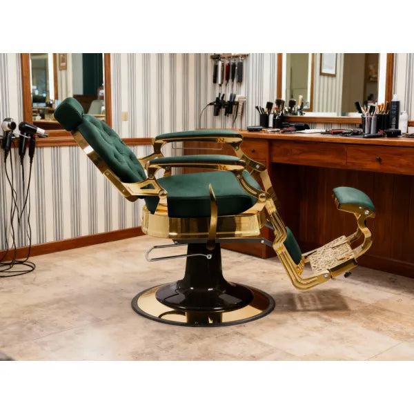 Barber stuhl in Gold - Grün, Herren Friseurstuhl Mae, Barbershop stuhl - Tiptop - Einrichtung