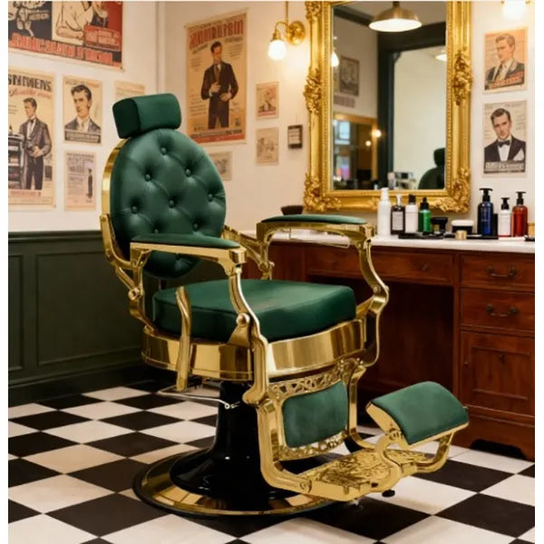 Barber stuhl in Gold - Grün, Herren Friseurstuhl Mae, Barbershop stuhl - Tiptop - Einrichtung
