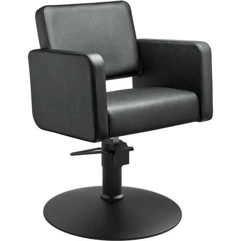 Friseurstuhl in eleganter Schwarz-Farbe, Luxuriöser Friseur stuhl Class R mit Runder Fuß für maximalen Komfort im Salon.