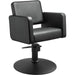 Friseurstuhl in eleganter Schwarz-Farbe, Luxuriöser Friseur stuhl Class R mit Runder Fuß für maximalen Komfort im Salon.