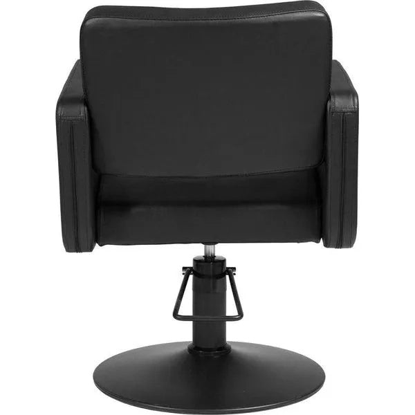 Friseurstuhl in eleganter Schwarz-Farbe, Luxuriöser Friseur stuhl Class R mit Runder Fuß bietet höchsten Komfort im Salon.