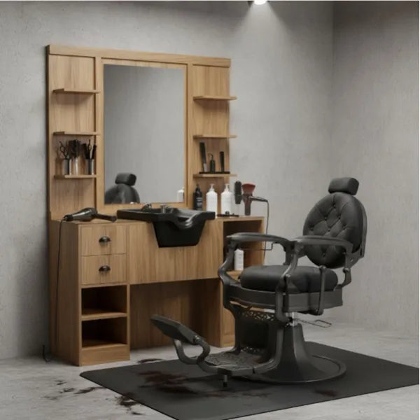 1x Barber stuhl Clint - 1x Friseur Bedienplatz, Vorwärtswaschbecken friseur Oke-be - Tiptop - Einrichtung