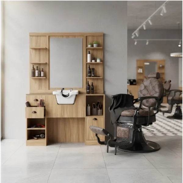 1x Barber stuhl Clint - 1x Friseur Bedienplatz, Vorwärtswaschbecken friseur Oke-be - Tiptop - Einrichtung