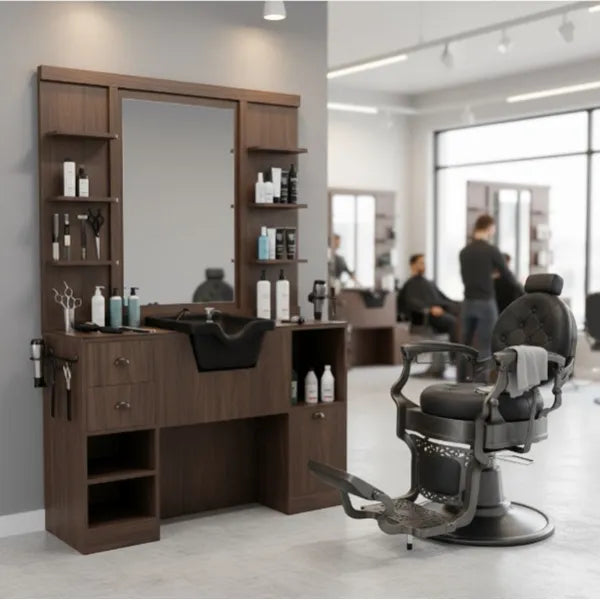 1x Barber stuhl Clint - 1x Friseur Bedienplatz, Vorwärtswaschbecken friseur Oke - Tiptop - Einrichtung