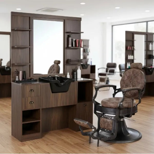 1x Barber stuhl Clint - 1x Friseur Bedienplatz, Vorwärtswaschbecken friseur Oke - Tiptop - Einrichtung