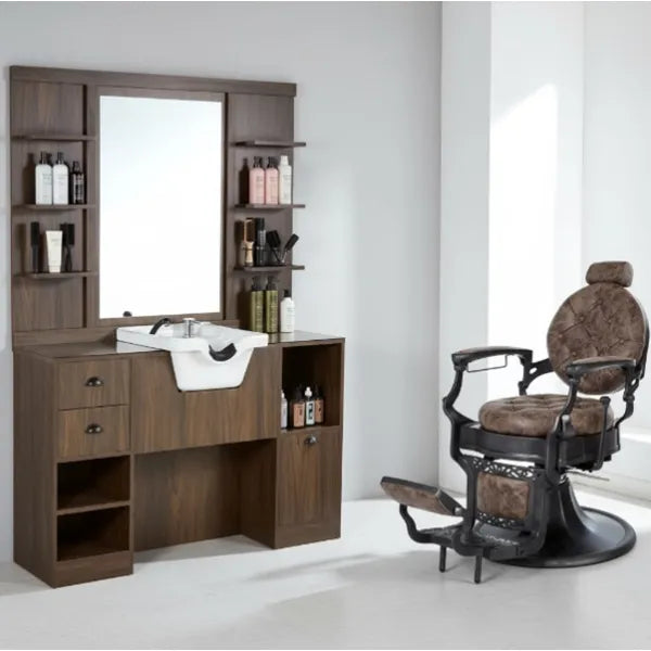 1x Barber stuhl Clint - 1x Friseur Bedienplatz, Vorwärtswaschbecken friseur Oke - Tiptop - Einrichtung