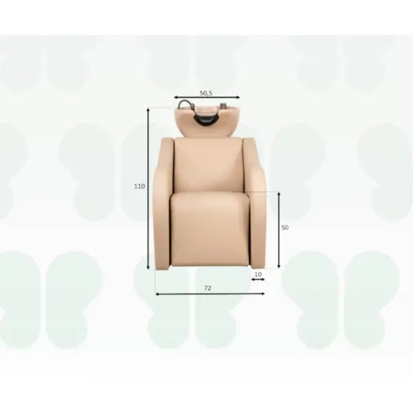 Velaris Air Rückwärtswaschbecken Beige mit Massagefunktion und elektrischer Fußstütze im Friseursalon