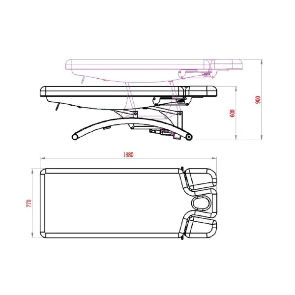 Beheizbare Massageliege: Bedienfeld mit LED-Display (60°C) und beleuchteten Knöpfen am braunen Bezug.