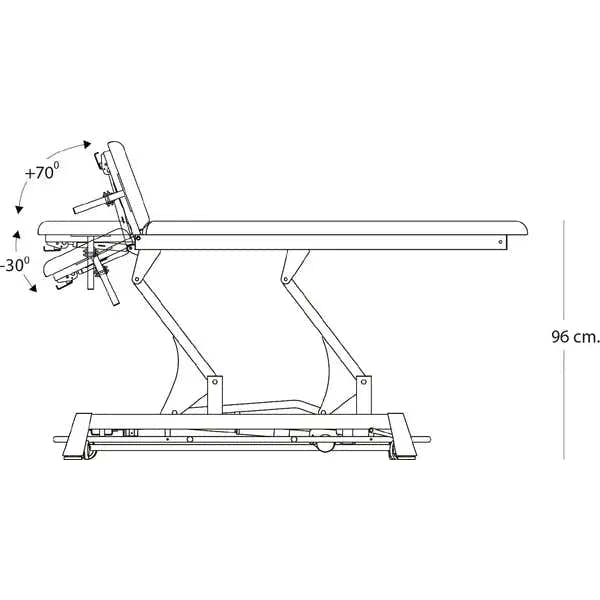 Therapieliege Titan-308 elektrisch mit 1 Motor, Behandlungsliege in Grau, höhenverstellbar, mit Kopfstütze und Armlehnen, für Physiotherapie.