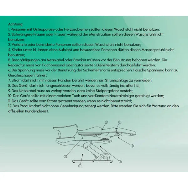 Headspa Liege Wellness Satori mit weißem Waschbecken, drehbar, Profi-Spa-Behandlung, 2000x660x630 mm
