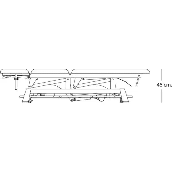 TITAN 304F Therapieliege mit verstellbarer Kopf- und Fußstütze sowie elektrischer Höhenverstellung.