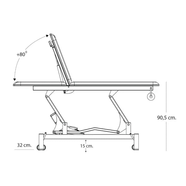 Therapieliege PRO 201 electric treatment bed, grey, backrest to +80°, height 43.5–90.5 cm, CE Class I.