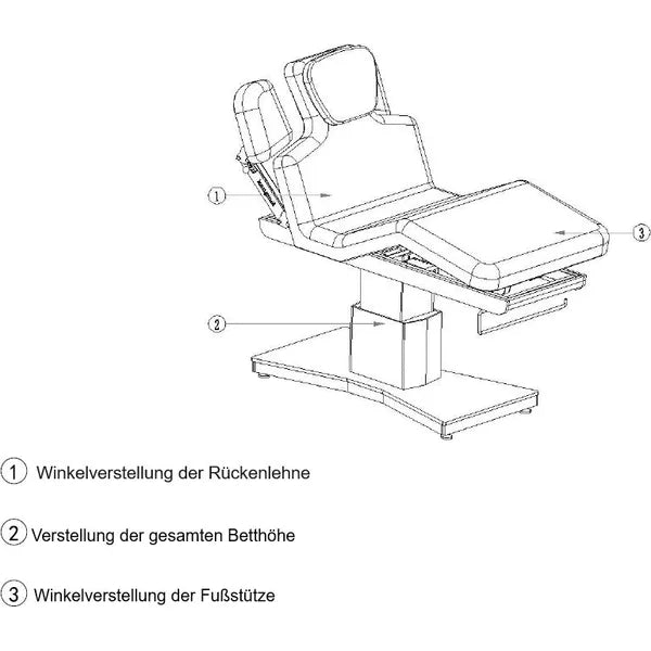 Elektrische Massageliege mit 3 Motoren, Massagetisch in Weiß, Behandlungsliege Plenius für professionelle Anwendungen.