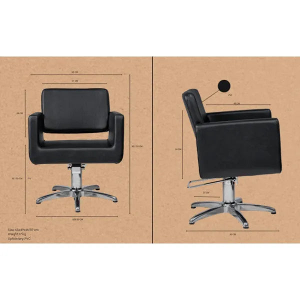 Friseurstuhl in eleganter Schwarz-Farbe, Luxuriöser Friseur stuhl Chic E mit Aluminium-Kreuzfuß - Tiptop - Einrichtung