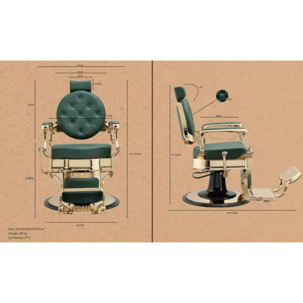 Barber stuhl in Grün-Gold, Herren Friseurstuhl Buzz, Stilvoller Barbershop stuhl - Tiptop - Einrichtung