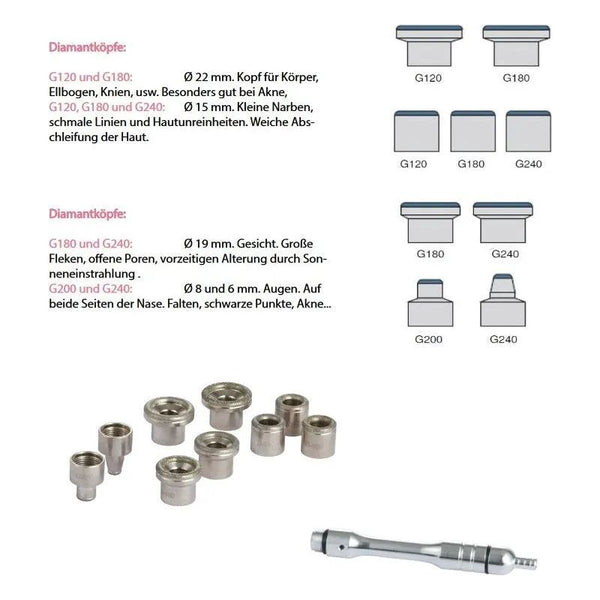 Diamant-Mikrodermabrasionsgerät mit Vakuumsystem und 9 Aufsätzen - Tiptop - Einrichtung
