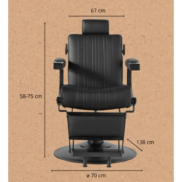 Schwarzer Barber-Stuhl mit verstellbarer Fußstütze, ergonomische Rückenlehne; Aluminiumrahmen, Basis, 150 kg Tragkraft.