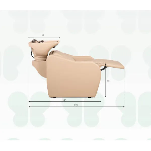 Velaris-Air Beige Rückwärtswaschbecken mit Massagefunktion und elektrischer Fußstütze – Friseurwaschbecken