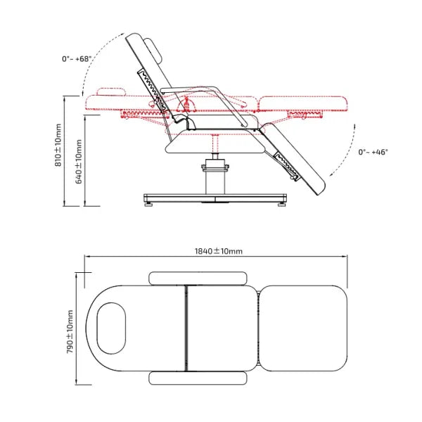 Hydraulische Kosmetikliege Gemini: verstellbare Rückenlehne, Fußteil, PU-Bezug, 300 kg Tragkraft, abnehmbares Kopfkissen.