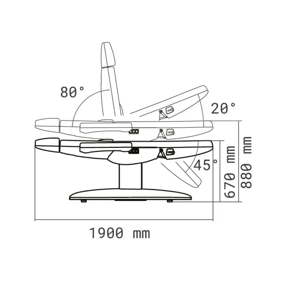 Elektrische Kosmetikliege Weiß, 3 Motoren, optional Heizung, höhenverstellbar 670–880 mm, Länge 1900 mm