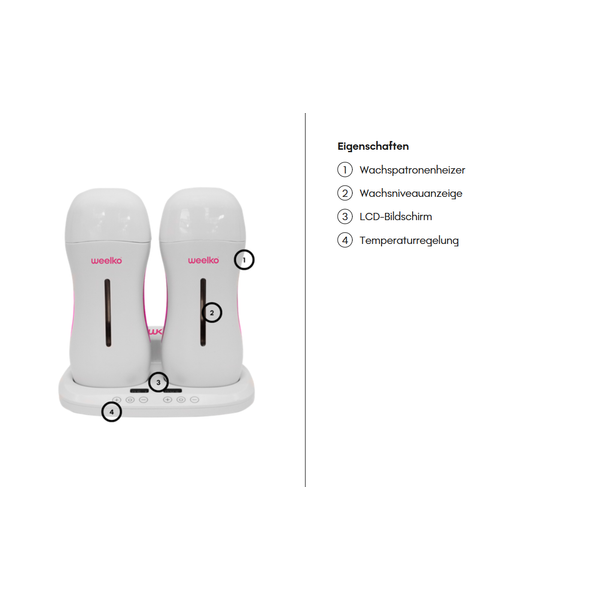 DUOWAX dual wax heater for two roll-on cartridges with LCD display and temperature control.