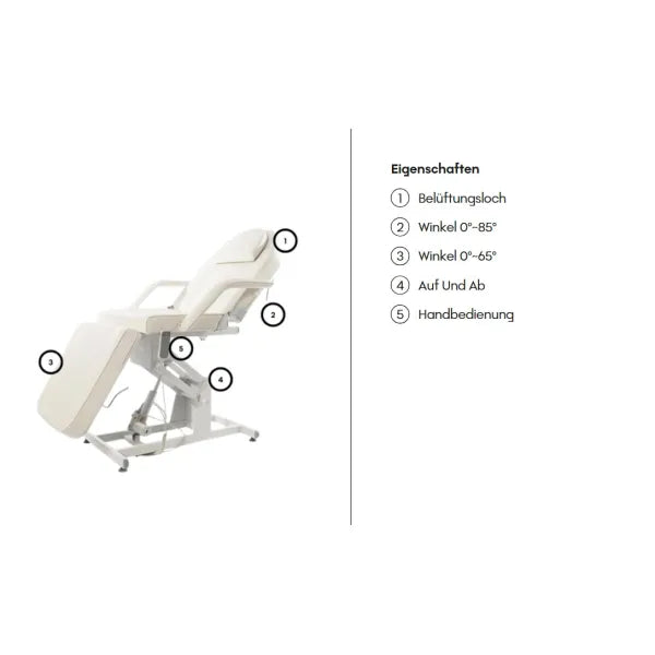Elektrische Kosmetikliege Bucci, 3-teilig, Weiß, PVC-Bezug, 1 Motor, höhenverstellbar, Rückenlehne 0–85°, Fußteil 0–65°