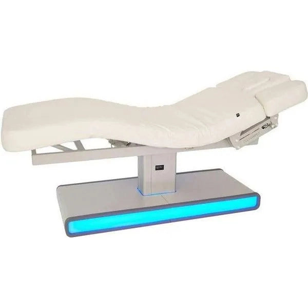 Elektrische Massageliege Moldavi, Weiß, drei Motoren, Matratze in drei Sektionen, PU-Bezug, LED-Lichtstreifen.