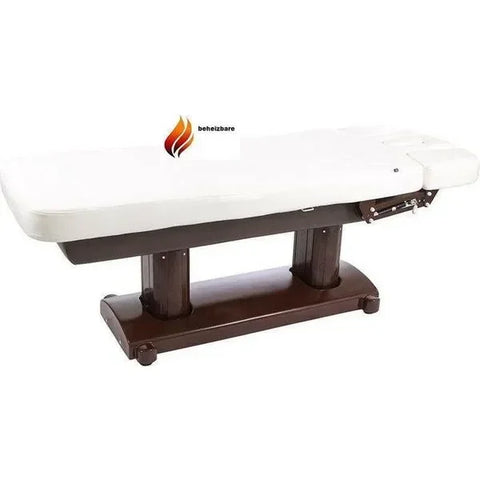 Elektrische Massageliege mit Heizfunktion, Massagetisch mit 4 Motoren, Behandlungsliege Tensor in Weiß-Braune Basis - Tiptop - Einrichtung