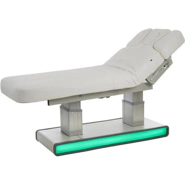 Moldavi Plus in Weiß, elektrische Massageliege mit Heizfunktion, 4 Motoren, LED-Untergestell, höhenverstellbar
