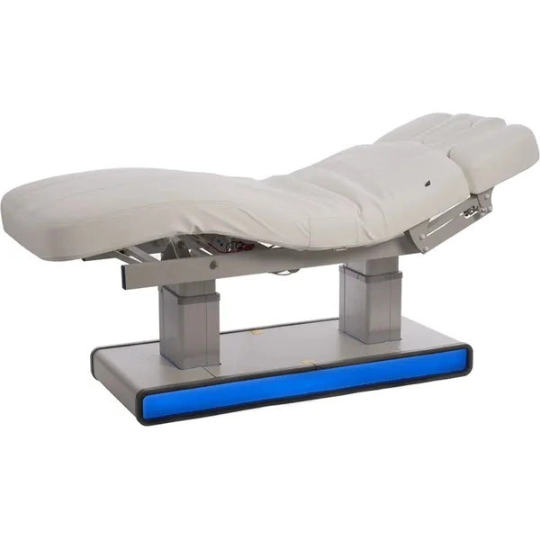 Elektrische Massageliege Moldavi Plus, 4 Motoren, Weiß mit Heizfunktion LED-Untergestell Höhe 67–87 cm 60° Rückenlehne