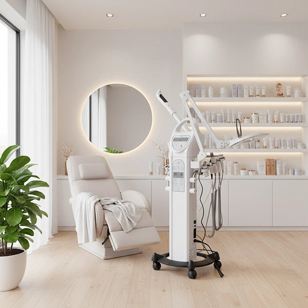 9-in-1 Kosmetik Multifunktionsgerät H5050 – Profi Beauty Tower mit Ultraschall, Hochfrequenz & Vapozon in modernem Studio.