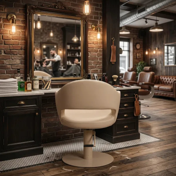 Friseurstuhl LIRA mit Hydraulik im modernen Friseursalon – ergonomisch, stabil, komfortabel.