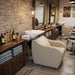 Friseur-Waschbecken WISP POWER+ Beige mit elektrischer Fußstütze im Salon