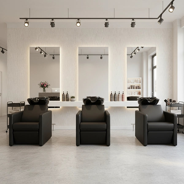 Friseur waschbecken mit elektrischer Fußstütze, Komfortable Friseurwaschbecken Anoc in Schwarz-Schwarz - Tiptop - Einrichtung