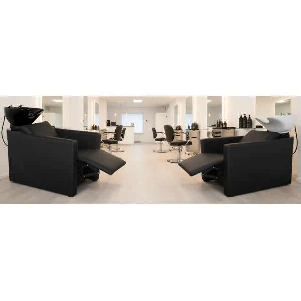 Friseur Waschbecken mit elektrischer Fußstütze, Schwarz, Friseurwaschbecken Peek power plus, ergonomisch und stilvoll.